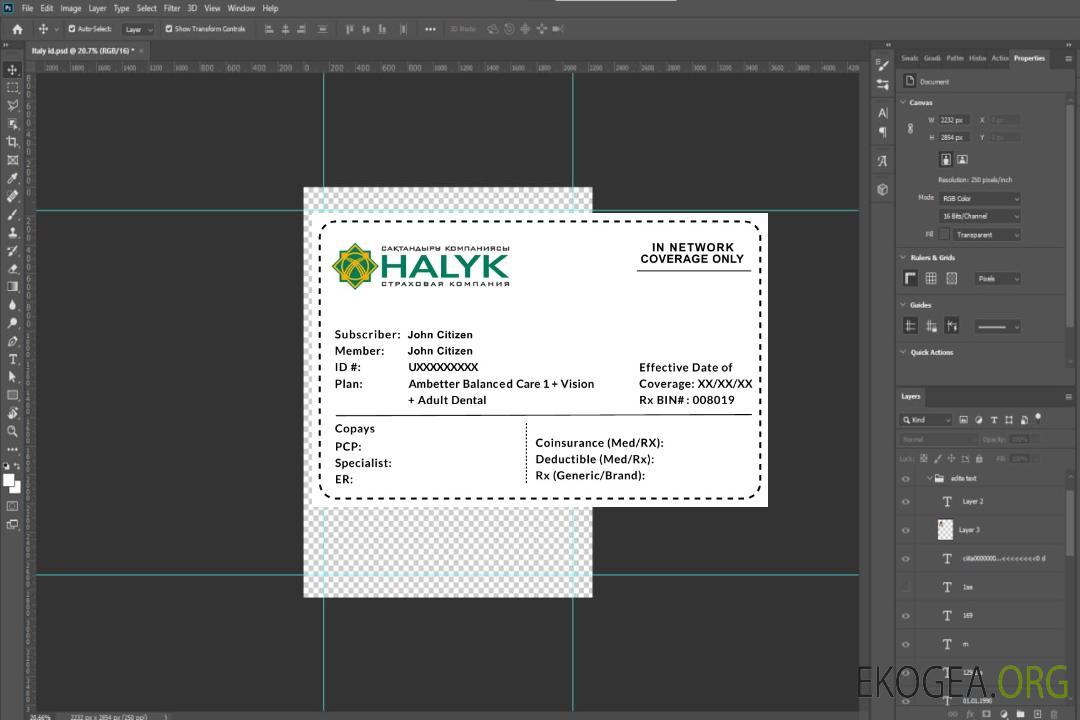 Carte d'assurance maladie du Kazakhstan template